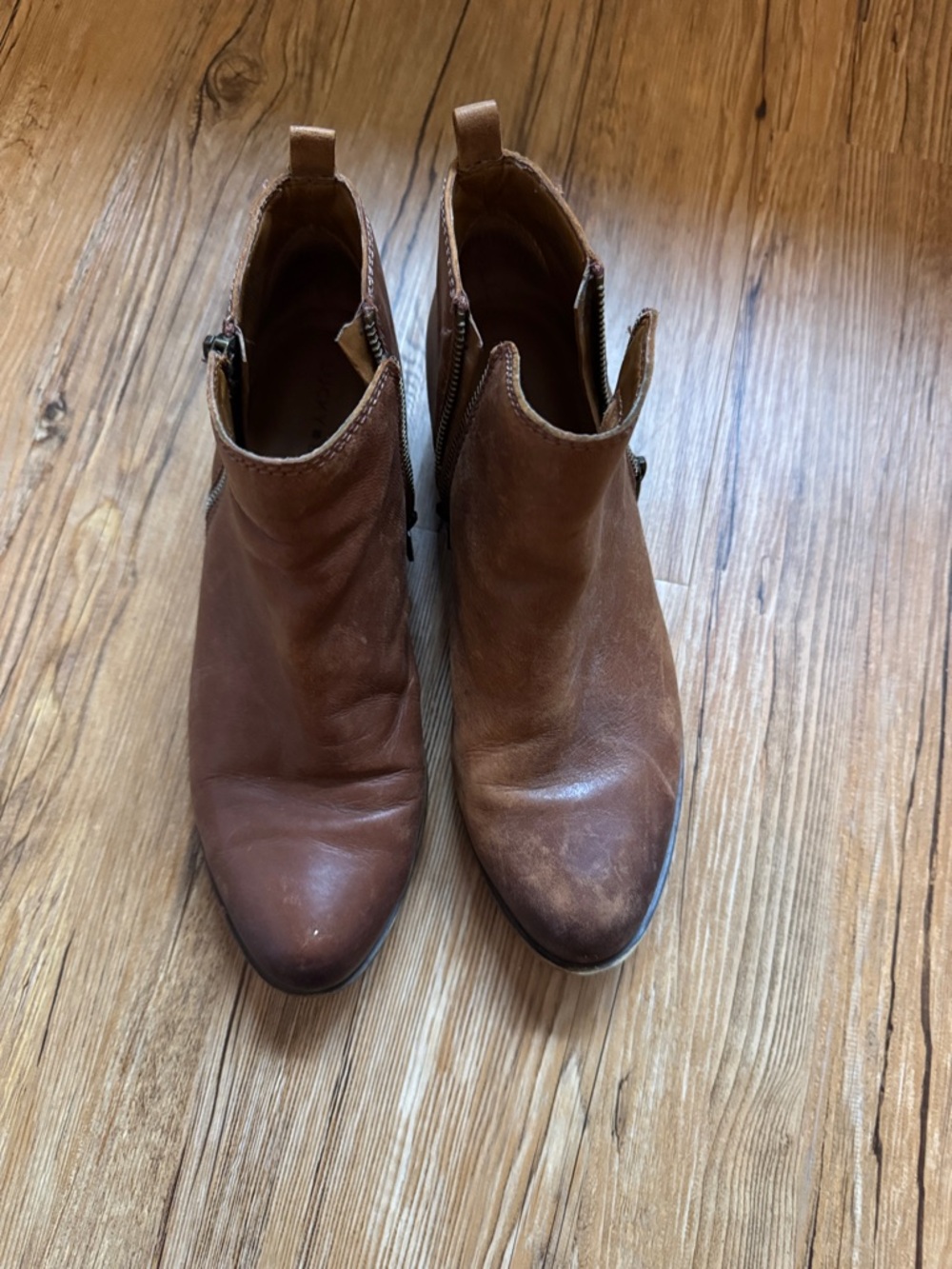 Lucky Brand Brown Leather Ankle Booties with Side Zip
